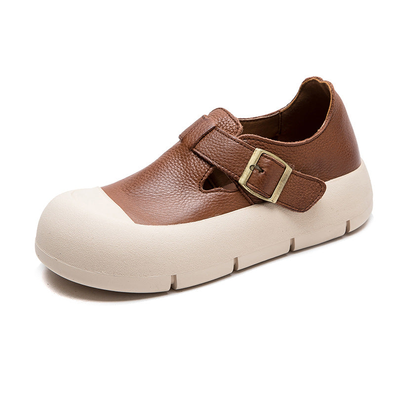 Women Minimalist Leather Velcro Flat Casual Shoes-RAIIFY