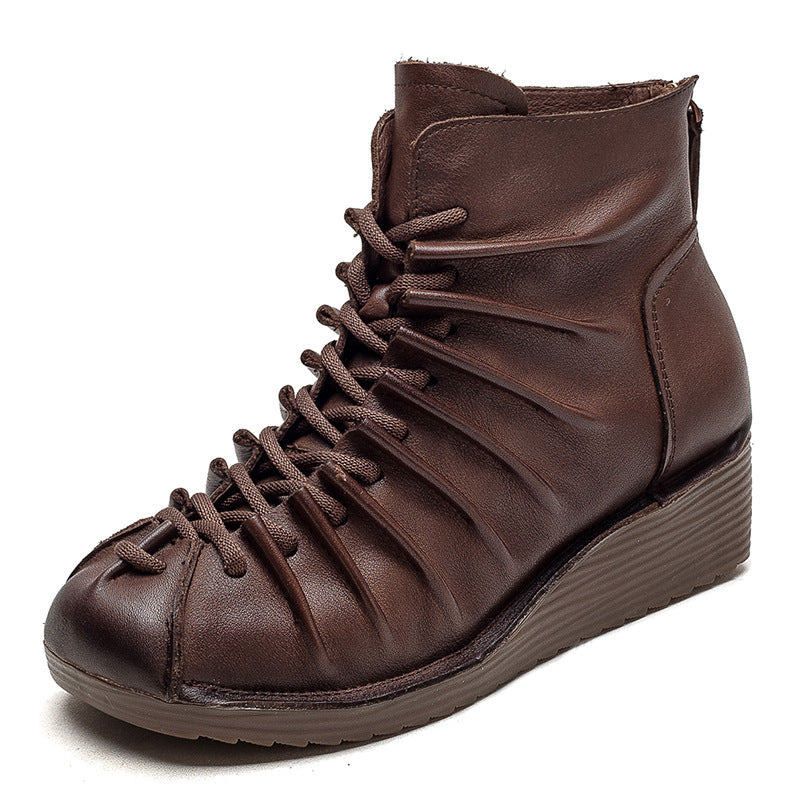 Women Retro Minimalist Leather Wedge Boots-RAIIFY