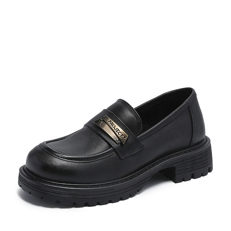 Women Retro Minimalist Leather Thick Soled Loafers-RAIIFY