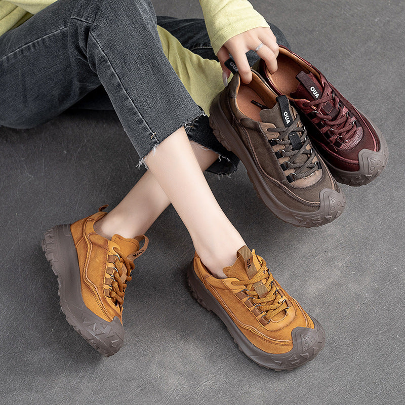 Women Retro Leather Thick Soled Casual Shoes-RAIIFY
