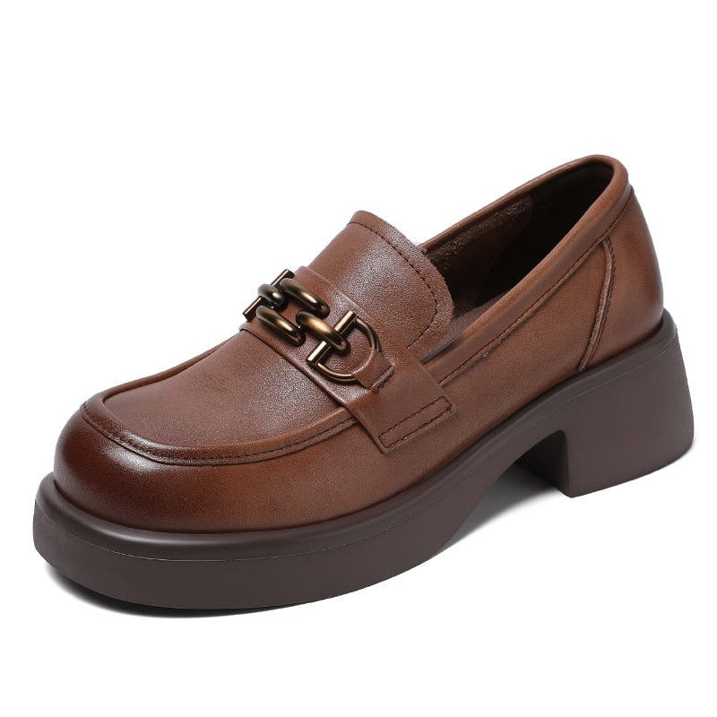 Women Retro Comfy Leather Low Heel Loafers-RAIIFY