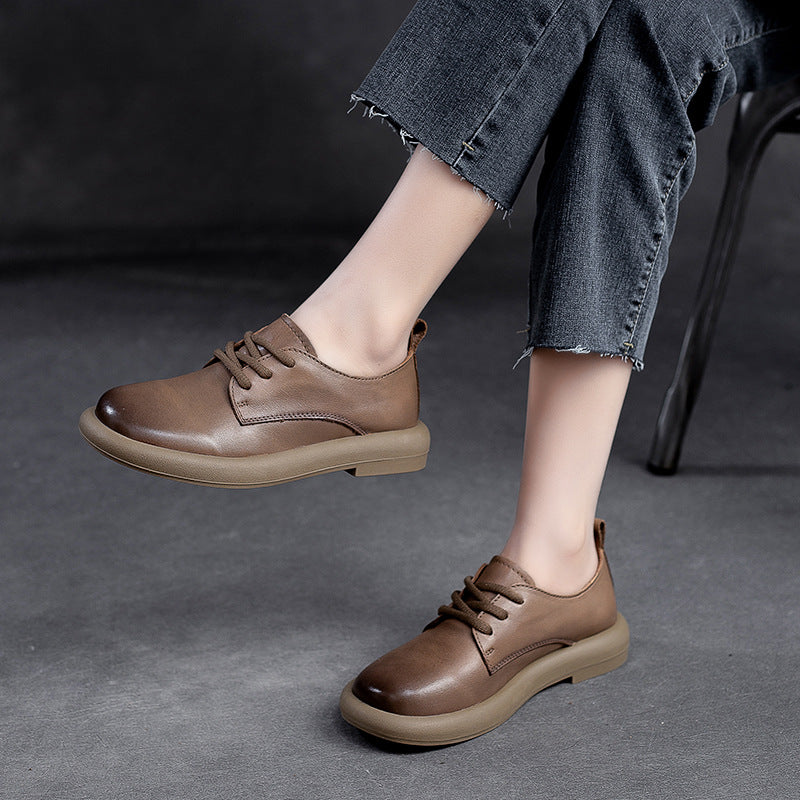 Women Retro Solid Soft Leather Casual Shoes-RAIIFY
