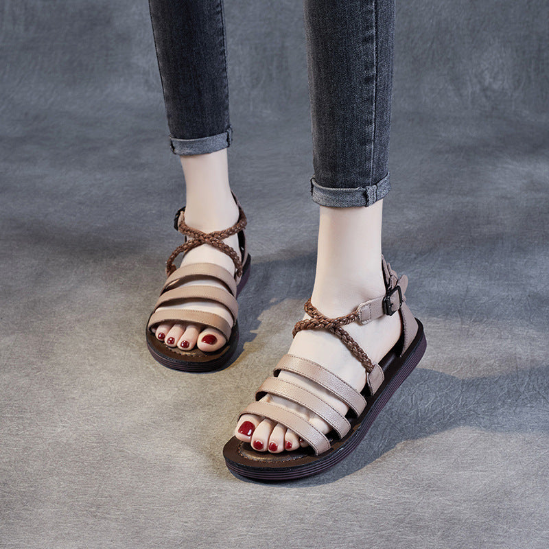 Women Summer Handmade Plated Leather Sandals-RAIIFY