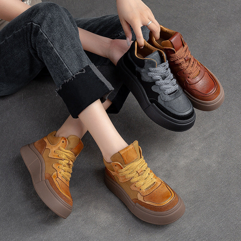 Women Retro Patchwork Thick Soled Casual Shoes-RAIIFY