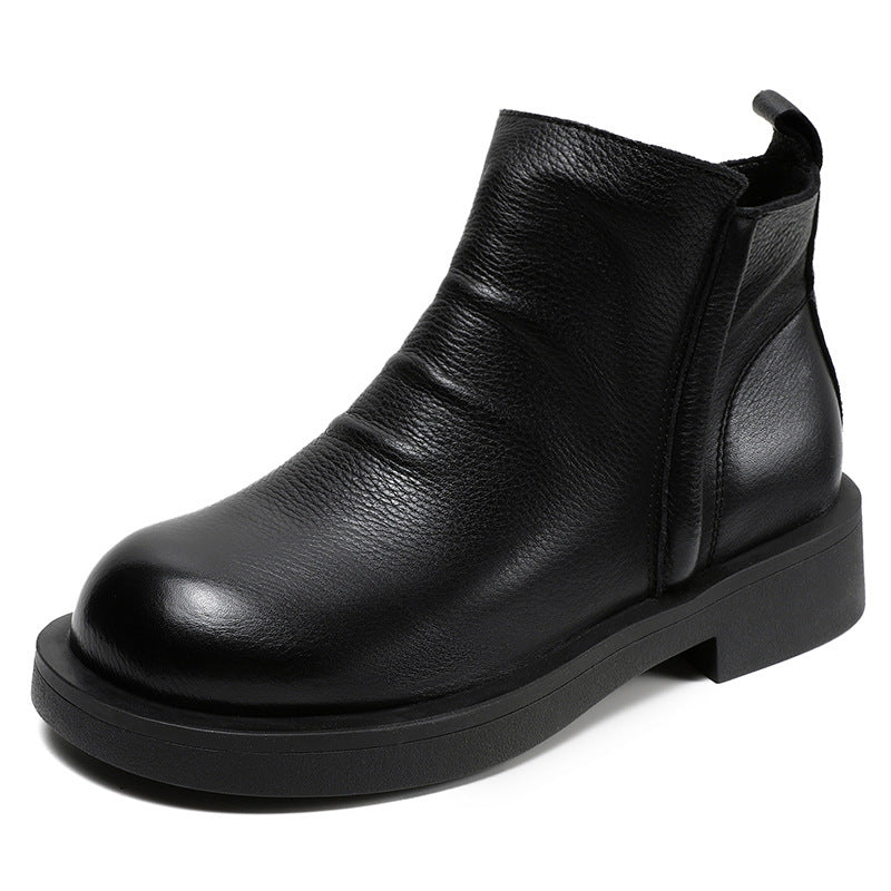 Women Retro Minimalist Solid Leather Casual Ankle Boots-RAIIFY