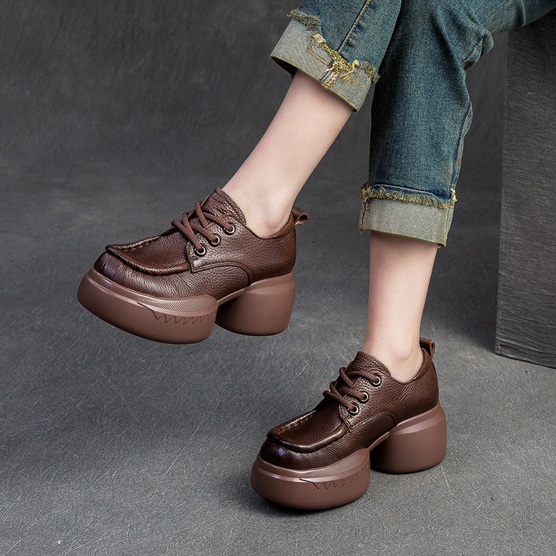 Women Retro Soft Leather Platform Casual Shoes-RAIIFY