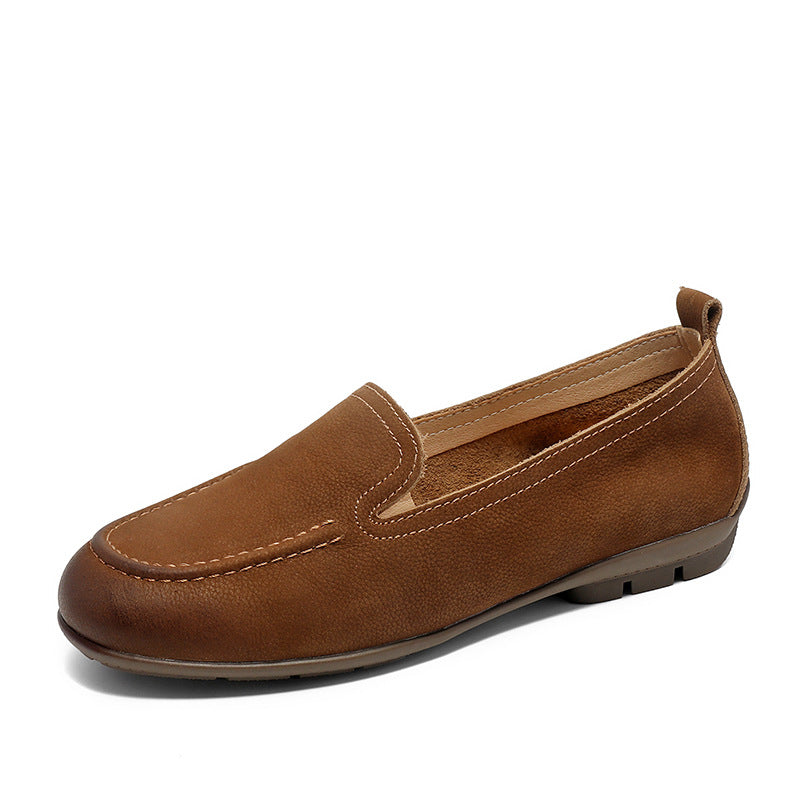 Women Retro Minimalist Leather Flat Casual Loafers-RAIIFY