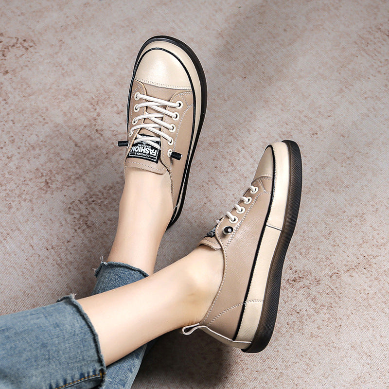 Women Fashion Leather Flat Casual Shoes-RAIIFY