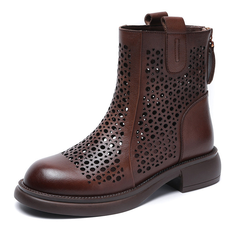 Women Retro Minimalist Hollow Leather Summer Boots-RAIIFY