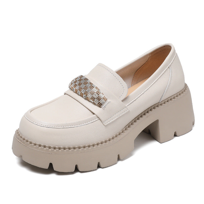 Women Cowhide Thick Sole Fashion Casual Loafers-RAIIFY