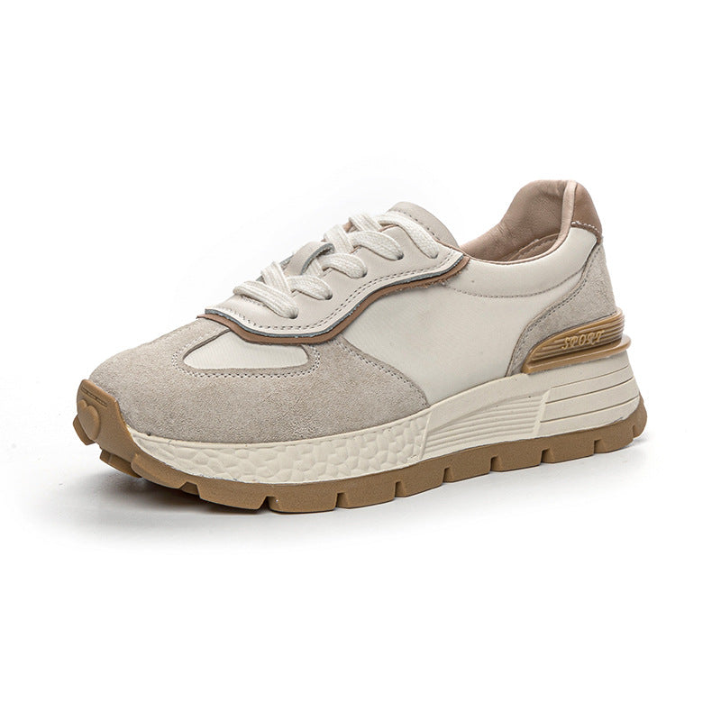 Women Minimalist Fashion Leather Thick Soled Casual Sneakers-RAIIFY