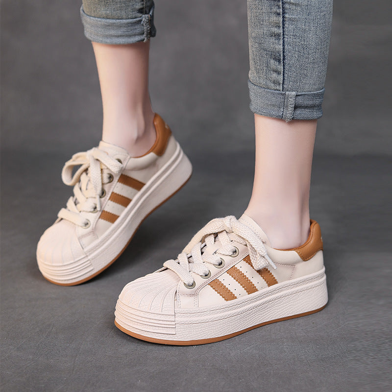 Women Fashion Leather Shell Toe Casual Sneakers-RAIIFY