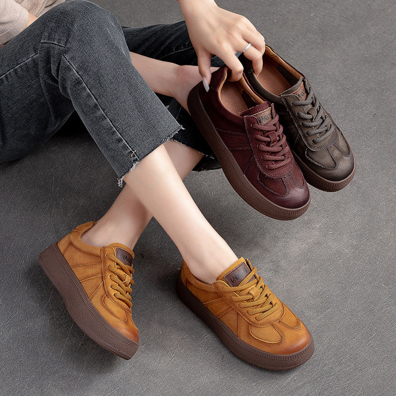 Women Retro Patchwork Leather Flat Casual Shoes-RAIIFY