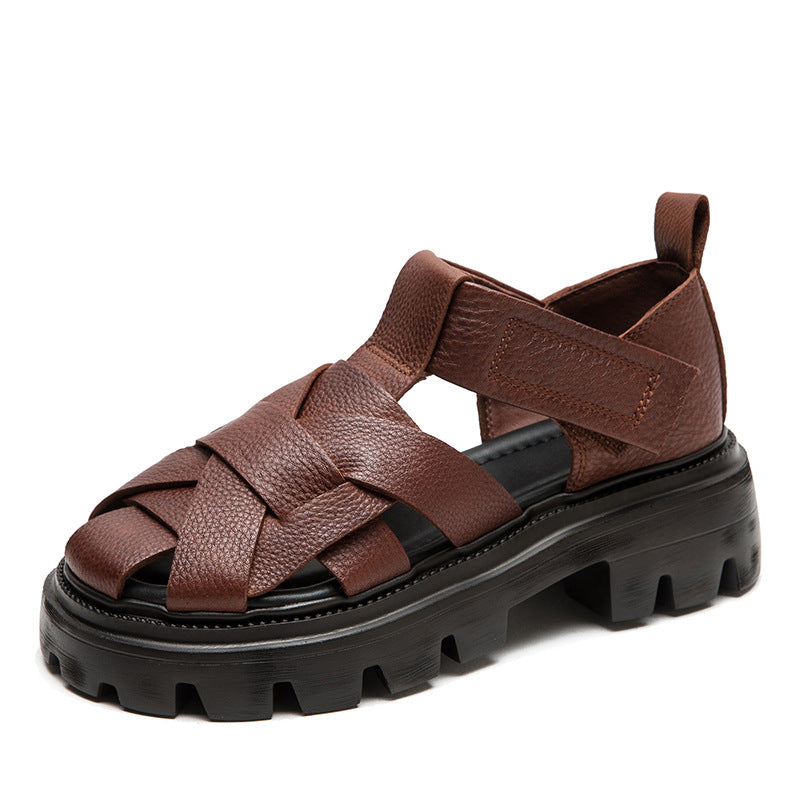 Women Minimalist Plaited Leather Casual Sandals-RAIIFY