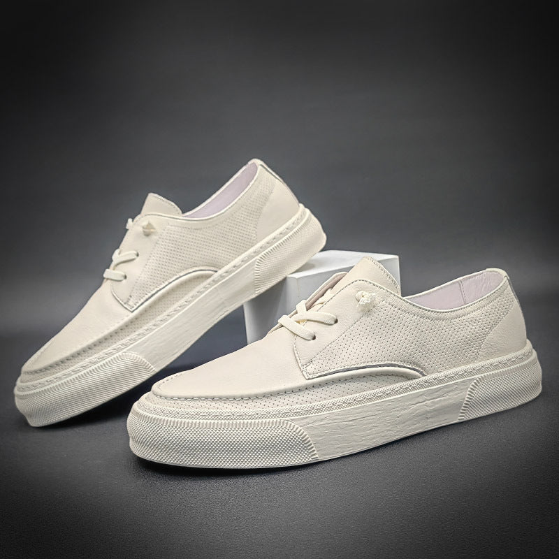 Men Leather Casual Fashion White Sneakers-RAIIFY