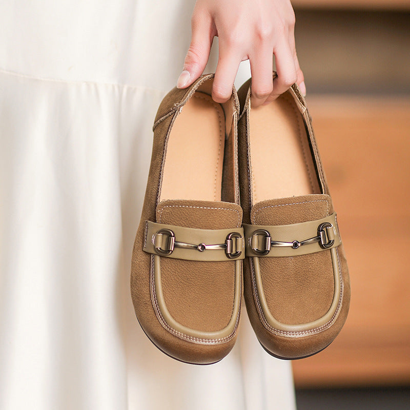 Women Retro Minimalist Leather Soft Flat Casual Loafers-RAIIFY