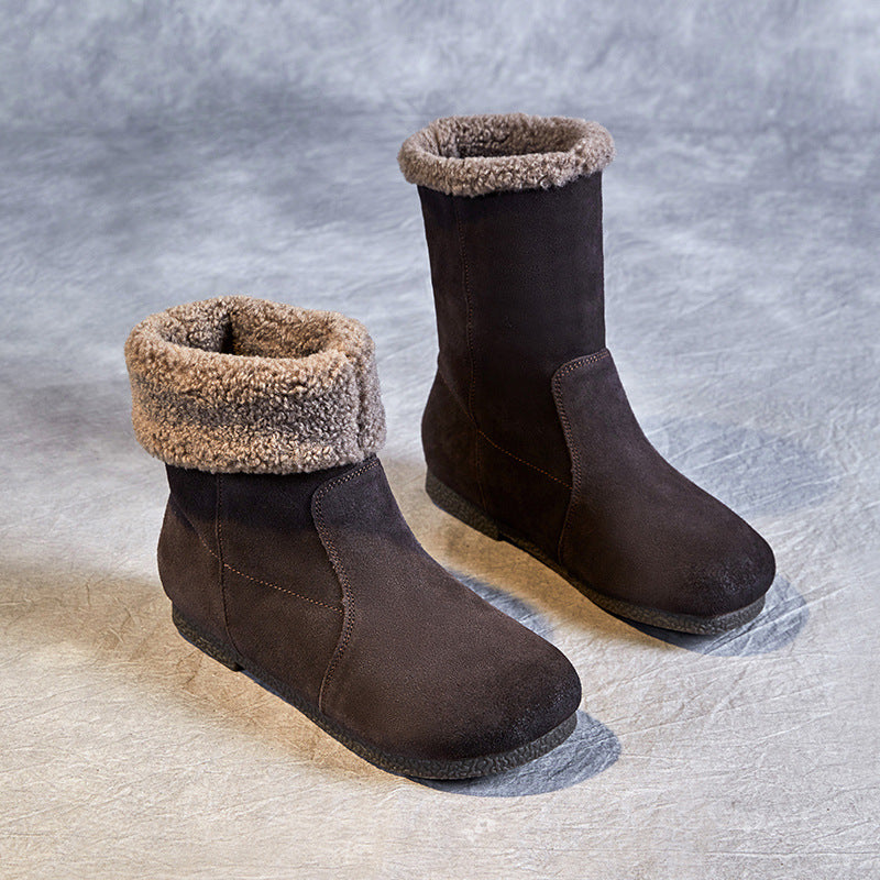 Women Minimalist Soft Suede Flat Snow Boots-RAIIFY