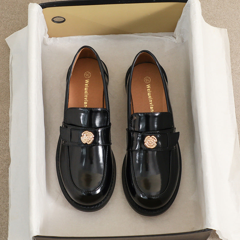 Women Minimalist Glossy Leather Casual Soft Flat Loafers-RAIIFY
