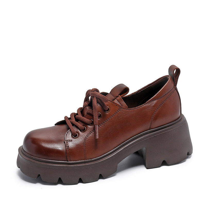 Women Retro Leather Chunky Platform Casual Shoes-RAIIFY