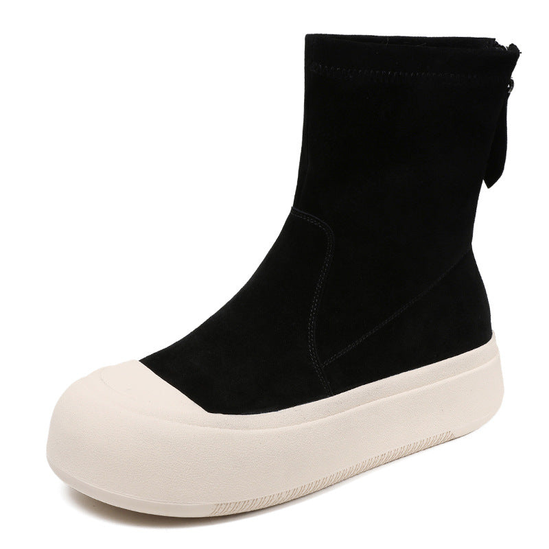 Women Minimalist Leather Thick Soled Casual Boots-RAIIFY