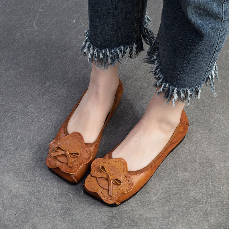 Women Retro Soft Leather Handmade Comfort Flats-RAIIFY