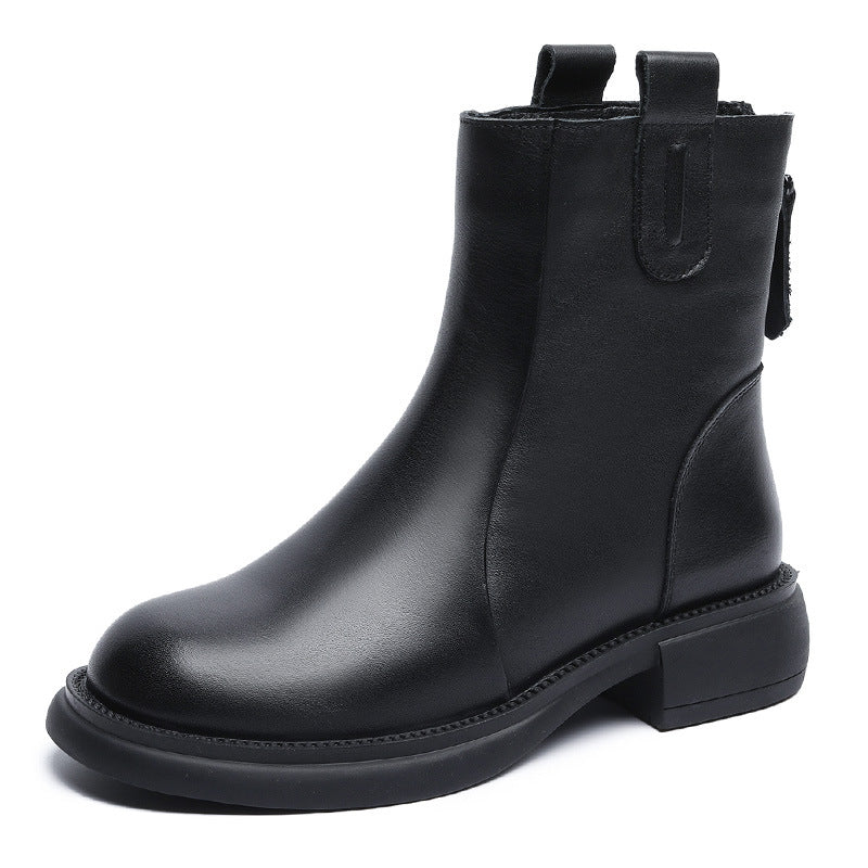 Women Minimalist Soft Leather Casual Flat Boots-RAIIFY