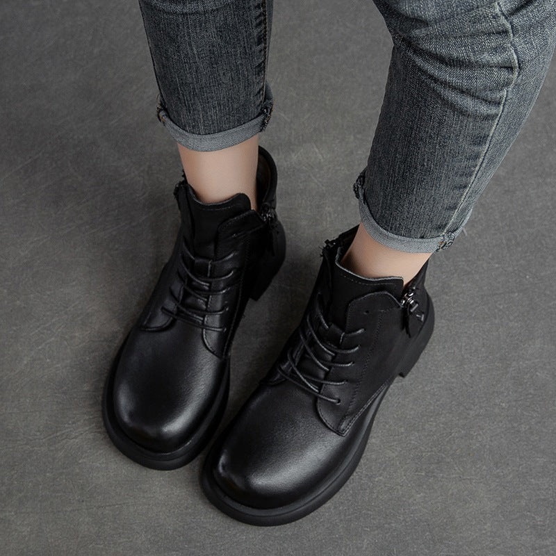 Women Retro Minimalist Leather Handmade Casual Boots-RAIIFY