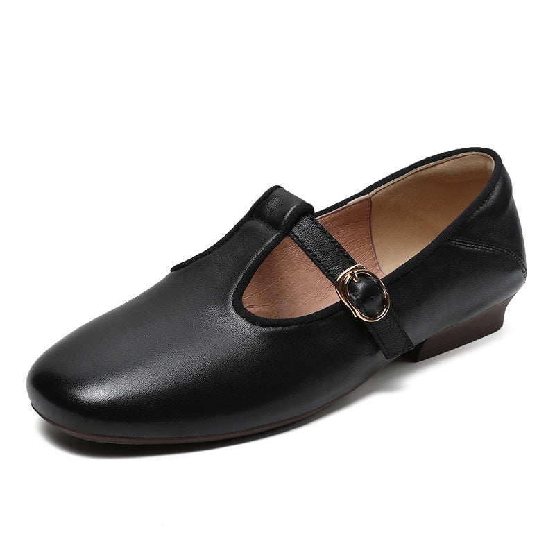 Women Retro Minimalist Leather Buckle Casual Shoes-RAIIFY