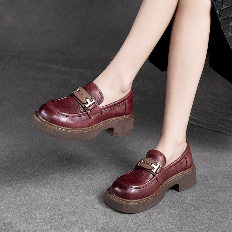 Women Retro Minimalist Leather Casual Loafers-RAIIFY