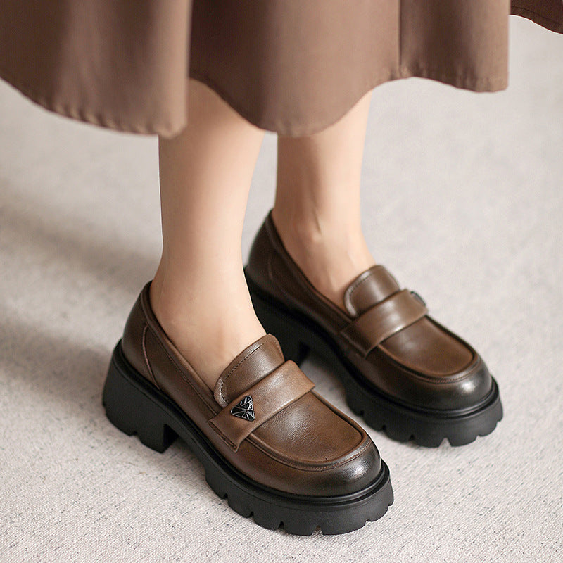 Women Minimalist Leather Chunky Sole Casual Loafers-RAIIFY