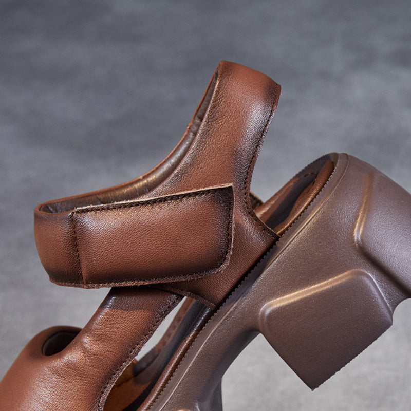 Women Summer Leather Casual Chunky Sole Sandals-RAIIFY