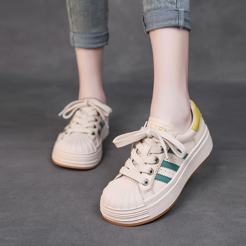 Women Fashion Leather Shell Toe Casual Sneakers-RAIIFY