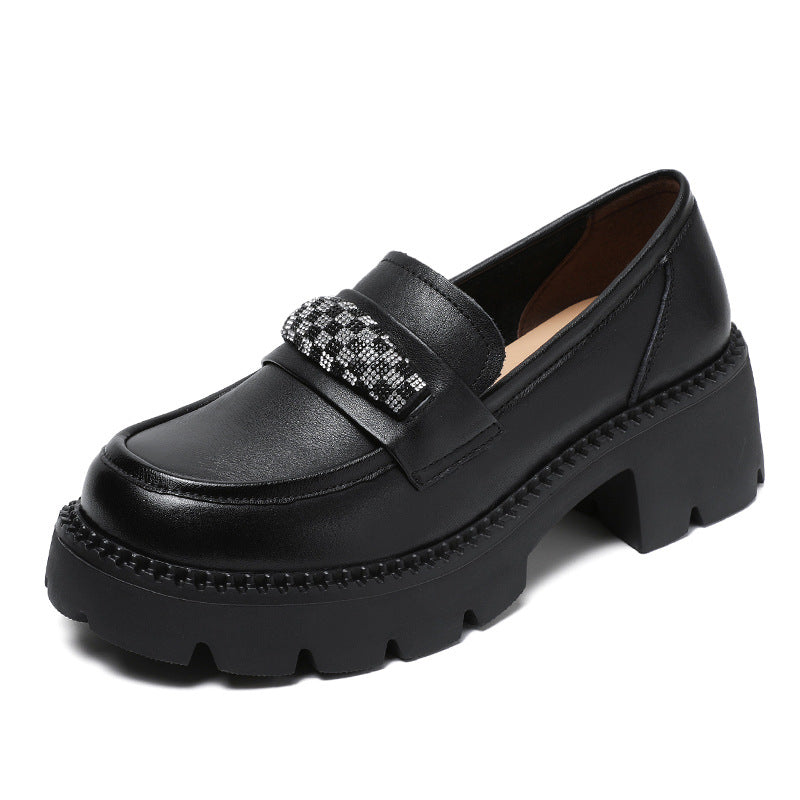 Women Cowhide Thick Sole Fashion Casual Loafers-RAIIFY