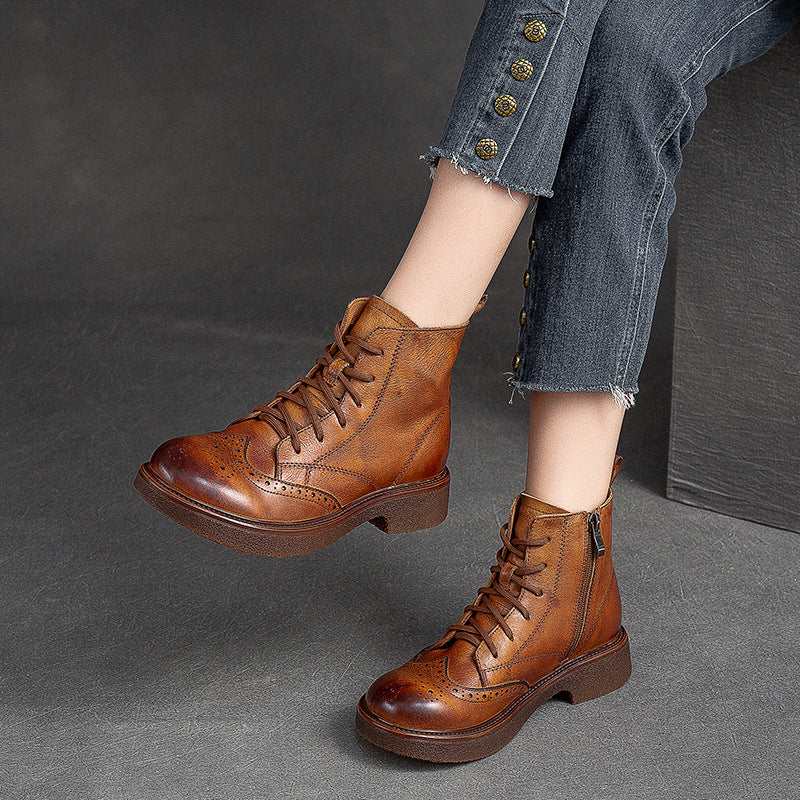 Women Vintage Patchwork Leather Comfort Boots-RAIIFY