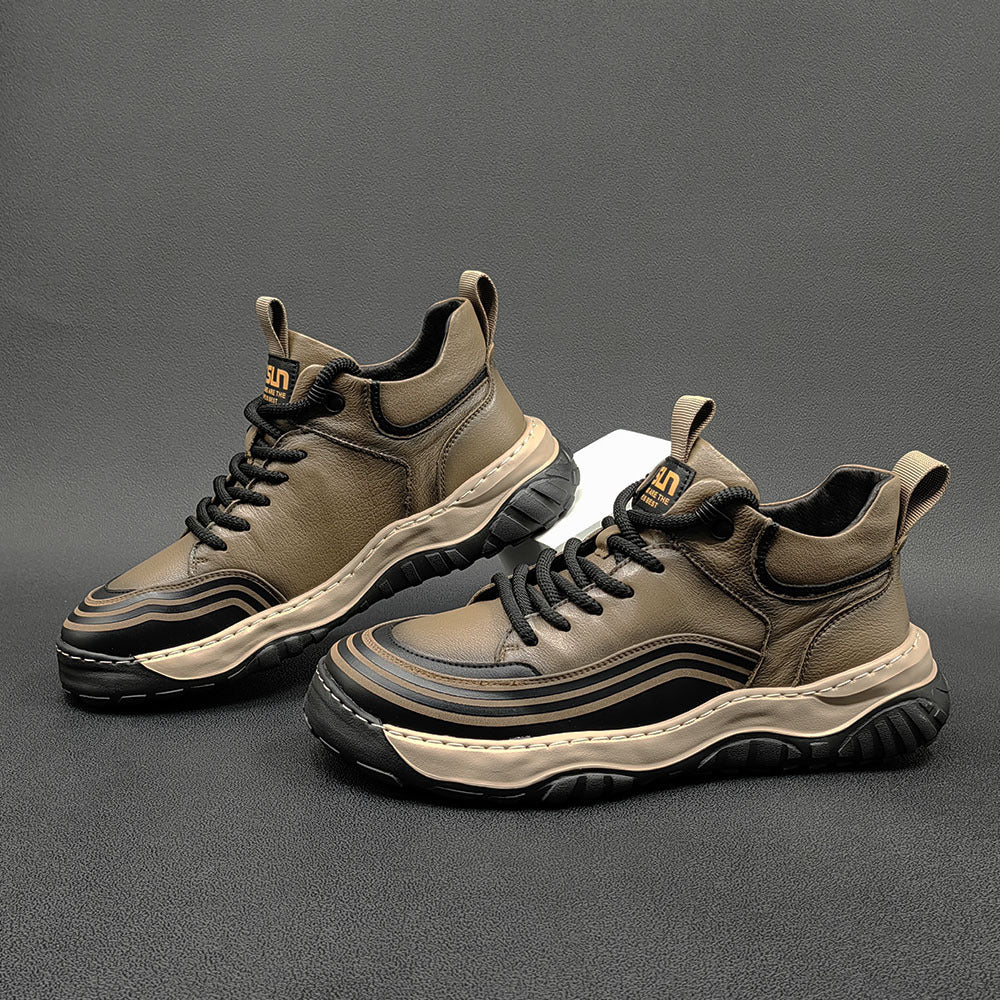 Men Stylish Leather Flat Casual Sneakers-RAIIFY