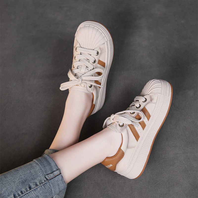 Women Fashion Leather Shell Toe Casual Sneakers-RAIIFY