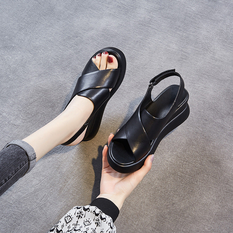 Women Summer Leather Casual Wedge Sandals-RAIIFY
