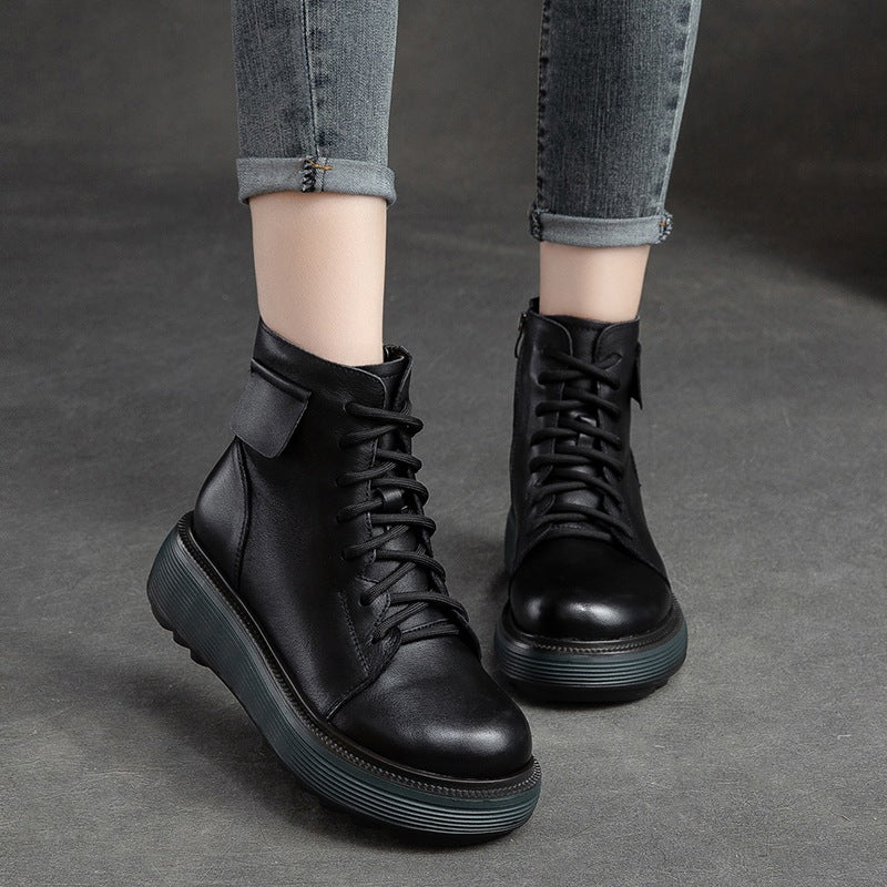 Women Retro Soft Leather Platform Boots-RAIIFY