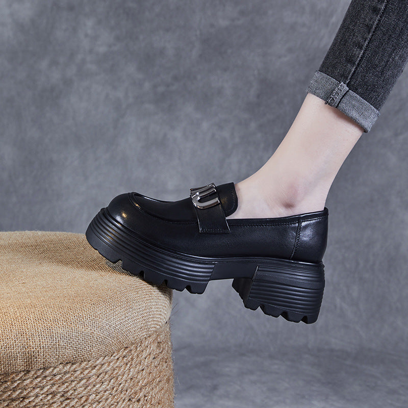 Women Minimalist Leather Chunky Platform Loafers-RAIIFY