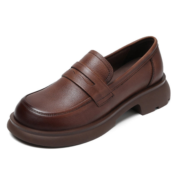 Women's Loafers Black Leather Minimalist Style Comfortable Versatile