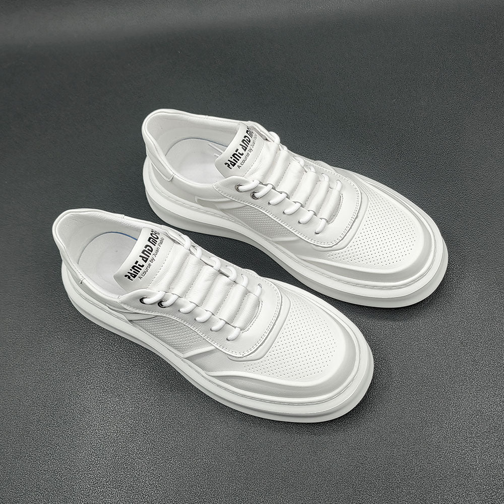 Men Casual Breathable Pure White Leather Sneakers-RAIIFY