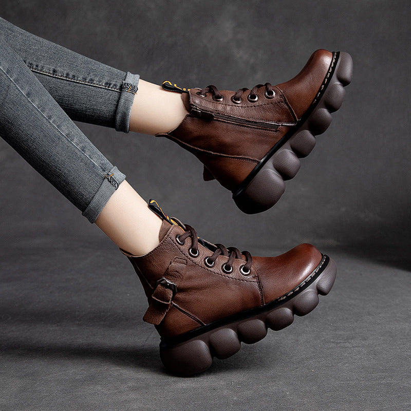 Women Retro Casual Leather Thick Sole Boots-RAIIFY