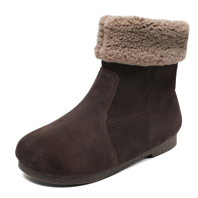 Women Minimalist Soft Suede Flat Snow Boots-RAIIFY