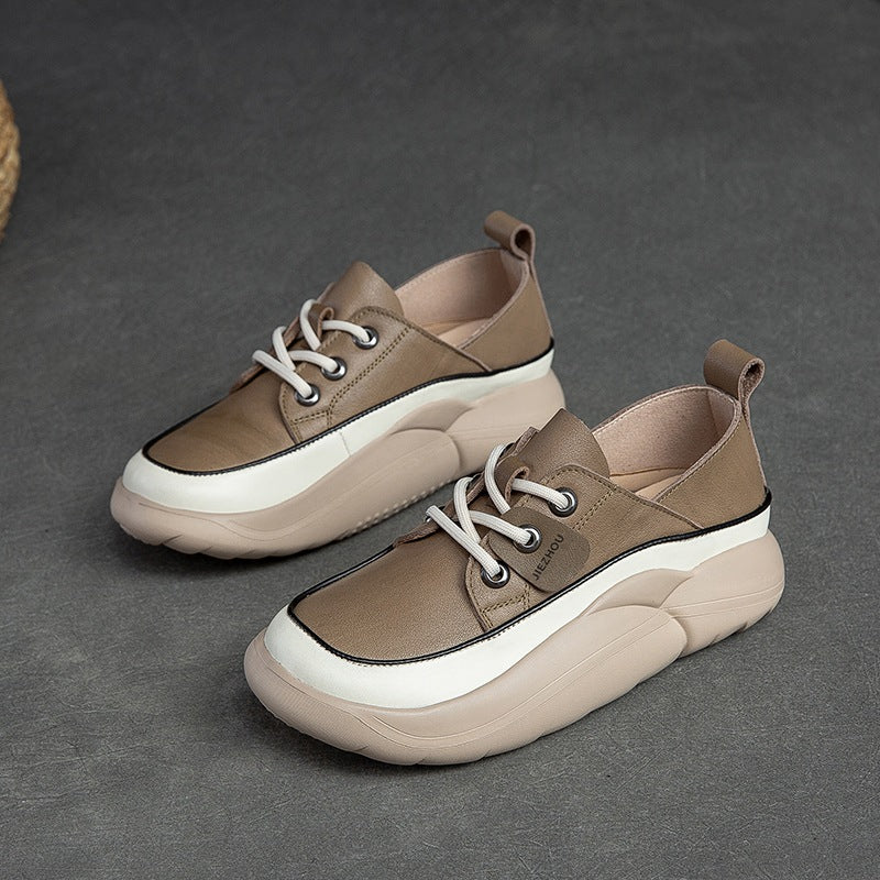 Women Casual Fashion Soft Leather Thick Soled Shoes-RAIIFY