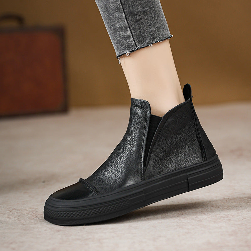 Women Retro Minimalist Leather Flat Ankle Boots-RAIIFY