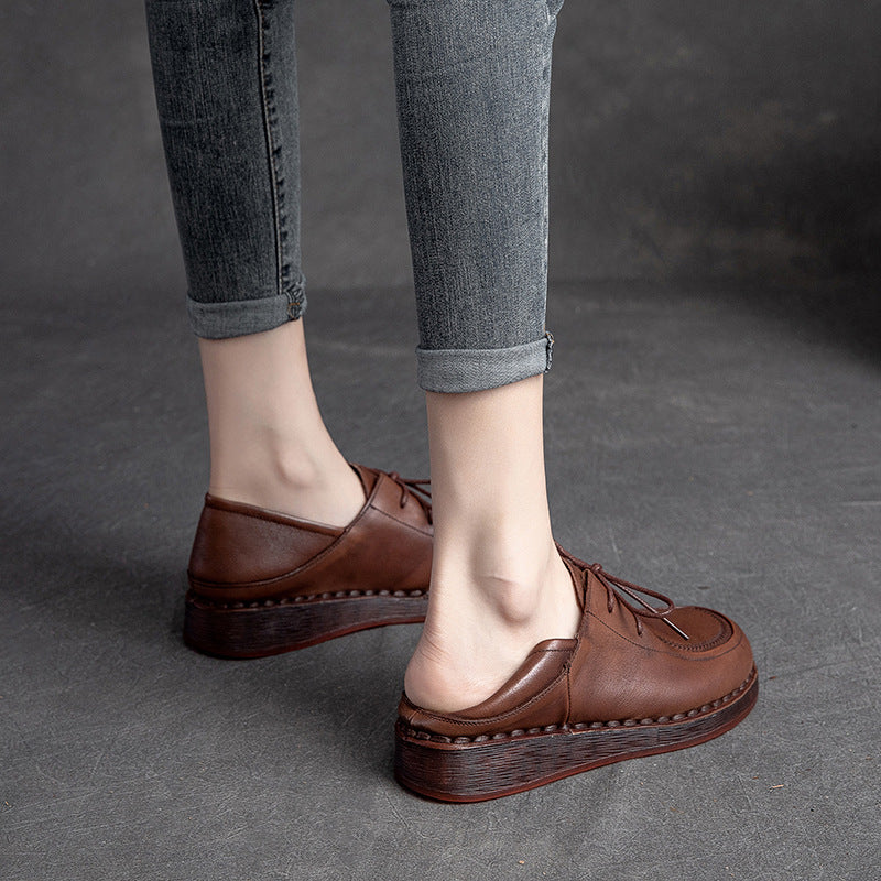 Women Minimalist Leather Soft Low Wedge Casual Shoes-RAIIFY