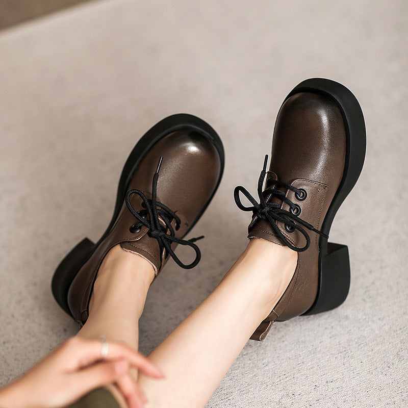Women Retro Minimalist Leather Thick Soled Casual Shoes-RAIIFY