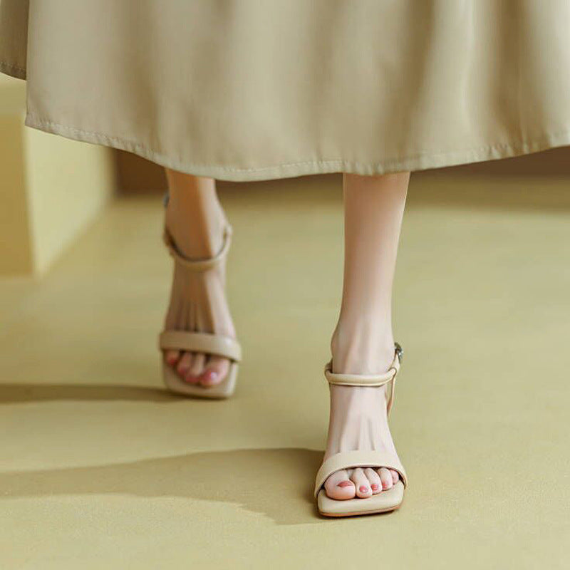 Women Leather Stylish Casual Heel Sandals-RAIIFY