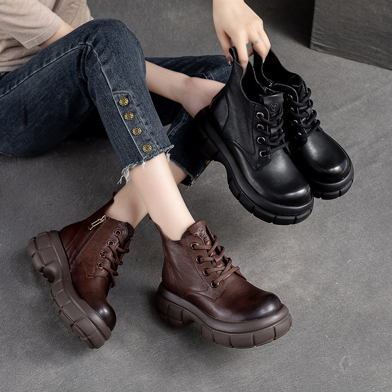 Women Minimalist Classic Leather Thick Soled Boots-RAIIFY