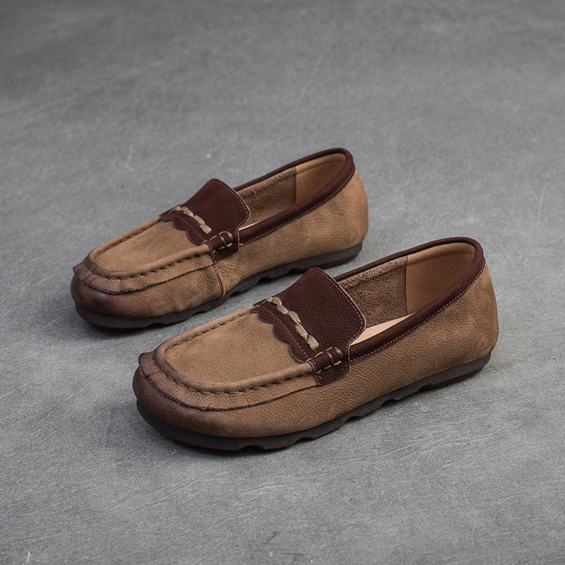 Women Retro Soft Leather Flat Casual Loafers-RAIIFY